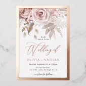 Blush Dusty Rose Elegance Rose Gold Border Wedding Folie Uitnodiging (Voorkant)