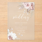 Blush & Dusty Rose Floral Wedding Frosted Acryl Uitnodigingen (Voorkant)