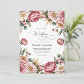 Blush, Dusty Rose & Gold Floral Wedding QR Code Kaart (Staand voorkant)