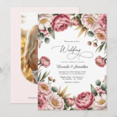 Blush, Dusty Rose & Gold Floral Wedding QR Code Kaart (Voorkant / Achterkant)