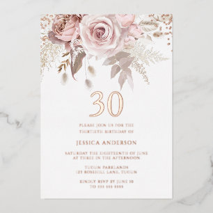 Blush & Dusty Roze 30e Verjaardagsfeestje Rose Gou Folie Uitnodiging