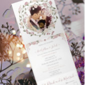 Blush Dusty Roze Aardse Hues Pioen Bloemen Bruilof Drieluik Uitnodiging