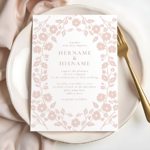 Blush Dusty Roze Eenvoudige Moderne Folk Bloemen H Kaart