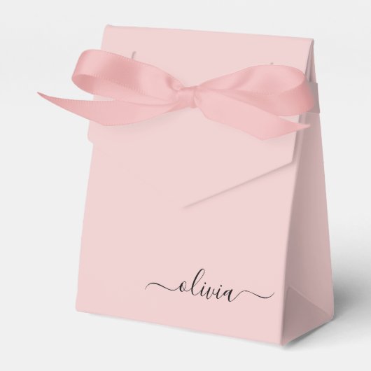 Blush Dusty Roze Meisjesachtig Script Monogram Naa Bedankdoosjes (Voorkant Zijde)