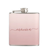 Blush Dusty Roze Ombre Elegante Handtekening Heupfles (Voorkant)