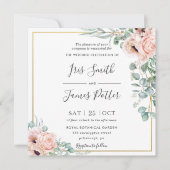 Blush Dusty Roze Poppy Bloemen Groen Bruiloft Kaart (Voorkant)