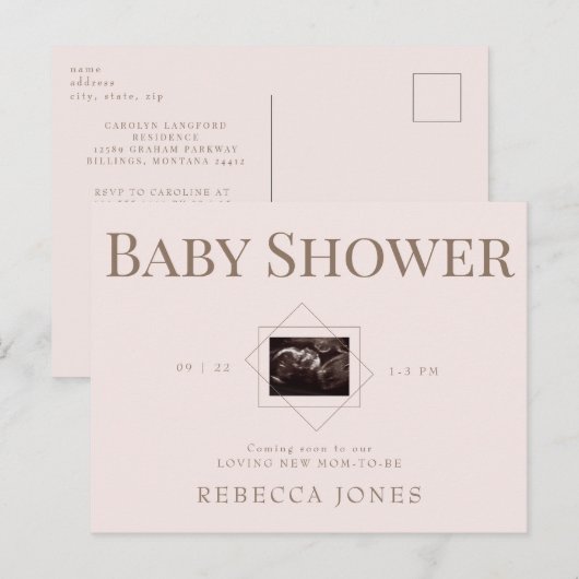 Blush Echografie Komt Binnenkort Baby shower Goude Briefkaart (Voorkant / Achterkant)