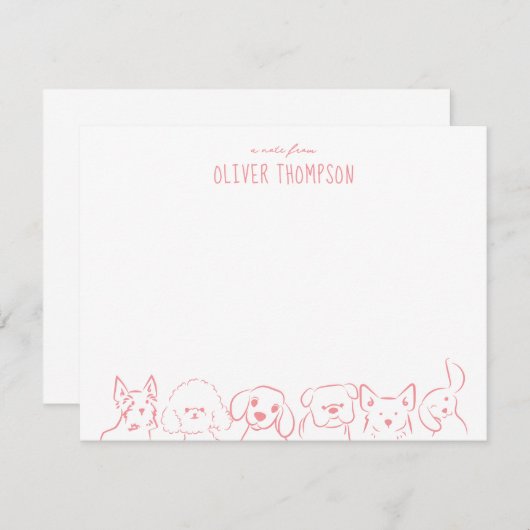 Blush Een notitie van Schattigee Dog Animal Sketch Notitiekaartje (Voorkant / Achterkant)