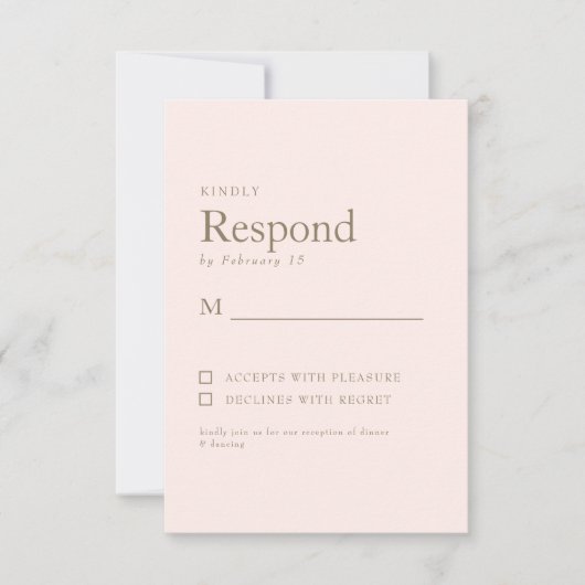 Blush Eenvoudige Gouden Tekst Bruiloft RSVP (Voorkant)