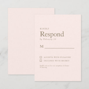 Blush Eenvoudige Gouden Tekst Bruiloft RSVP Kaartje