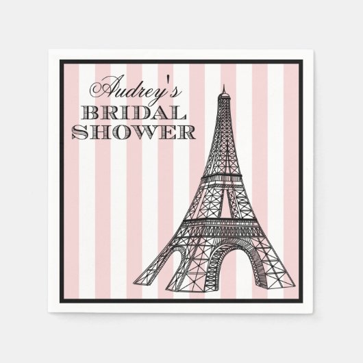 Blush Eiffeltoren Parijs Vrijgezellenfeest Servetten (Voorkant)