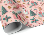 Blush Elegance: Roze Abstract Kerstmis Cadeaupapier (Rol Hoek)