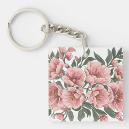 Blush Elegance: Zacht roze bloemenboeket Sleutelhanger