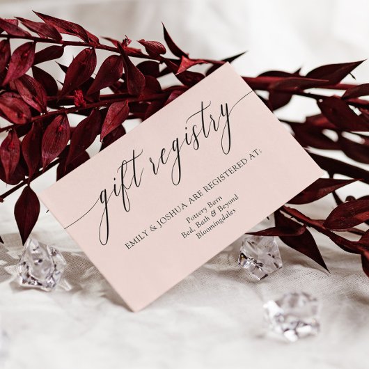 Blush Elegant Minimalist Calligraphy Gift Registry Informatiekaartje