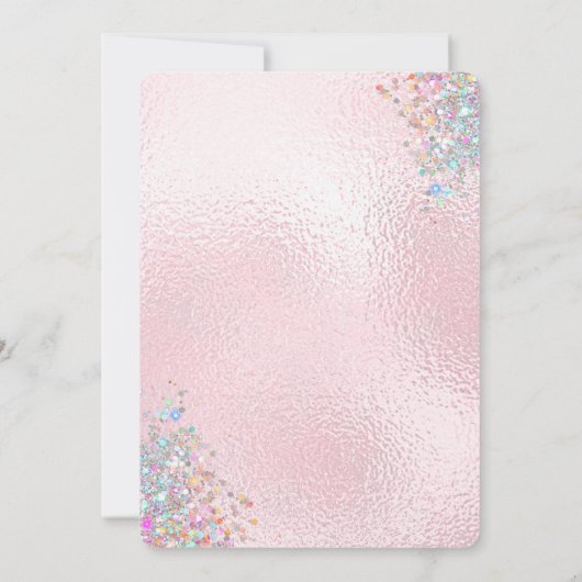 Blush Elegant Modern Holografisch Glitter Metallic Kaart (Achterkant)