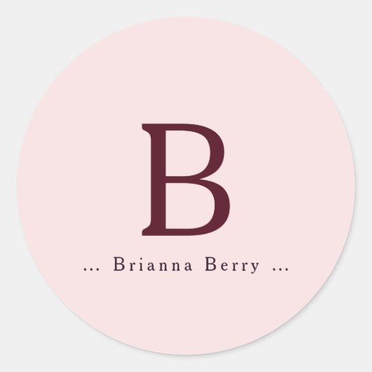 Blush Elegant Monogram Naam Ronde Sticker (Voorkant)
