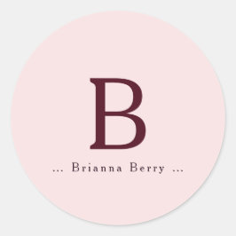 Blush Elegant Monogram Naam Ronde Sticker