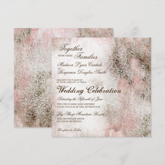  blush Elegant Rustic Wedding Invitations Kaart (Voorkant / Achterkant)