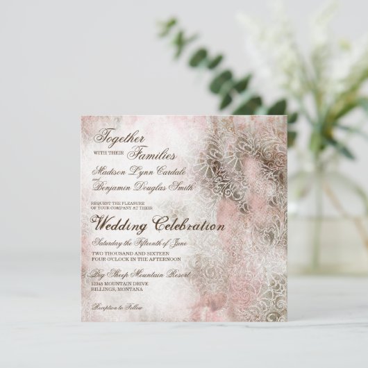  blush Elegant Rustic Wedding Invitations Kaart (Staand voorkant)