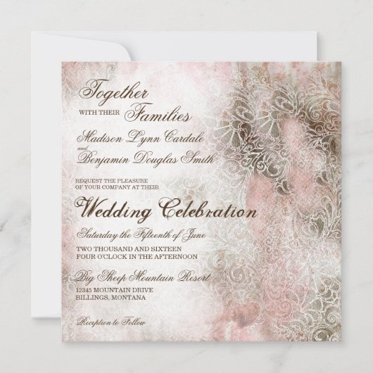  blush Elegant Rustic Wedding Invitations Kaart (Voorkant)