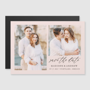 Blush Elegant Script 2 Photo Save the Date Magnetische Uitnodiging