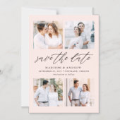 Blush Elegant Script 4 Foto Collage Save The Date Magnetische Uitnodiging (Voorkant)
