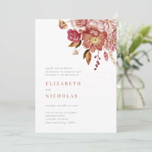 Blush Elegant Waterverf Floral Wedding Kaart (Staand voorkant)