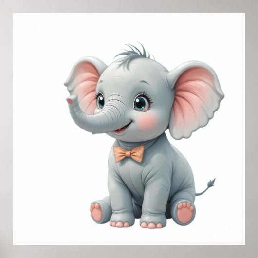 Blush Elephant Baby Room Poster – Animal Nursery  (Voorkant)