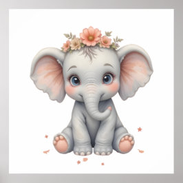 Blush Elephant Baby Room Poster – Animal Nursery 