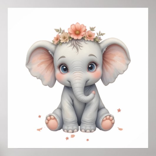 Blush Elephant Baby Room Poster – Animal Nursery  (Voorkant)