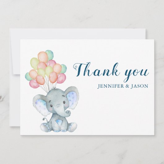 Blush Elephant Boy Baby shower Bedankkaart (Voorkant)