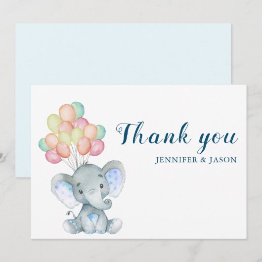 Blush Elephant Boy Baby shower Bedankkaart (Voorkant / Achterkant)