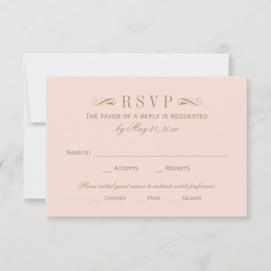  Blush en Antiek goudhuwelijk RSVP Kaartje (Voorkant)