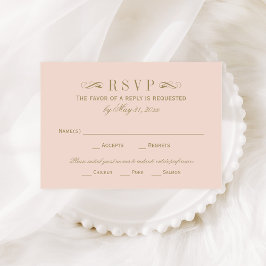 Blush en Antiek goudhuwelijk RSVP Kaartje