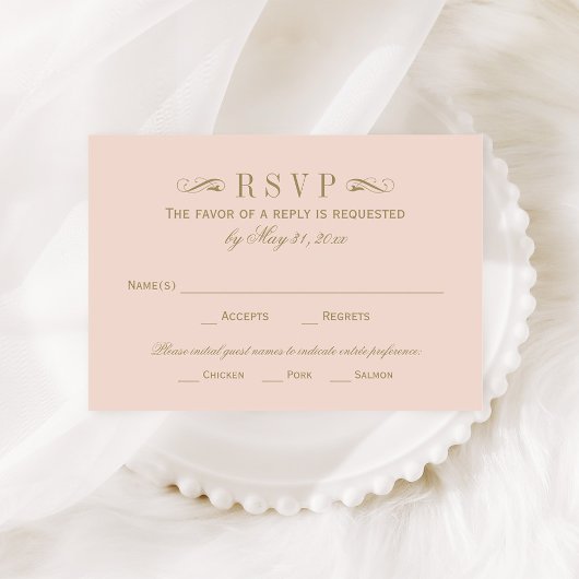 Blush en Antiek goudhuwelijk RSVP Kaartje