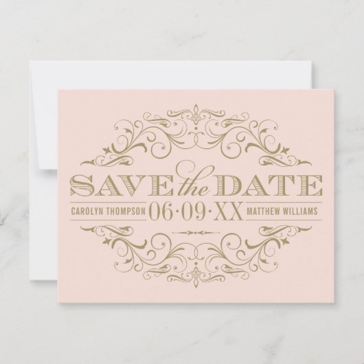 Blush en Antiek goudhuwelijk Save The Date (Voorkant)