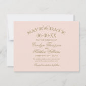 Blush en Antiek goudhuwelijk Save The Date (Achterkant)