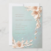 Blush en Aqua 3D bloemenbruiloft Kaart (Voorkant)