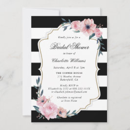 Blush en Black Stripes Floral Vrijgezellenfeest Kaart