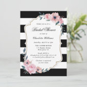 Blush en Black Stripes Floral Vrijgezellenfeest Kaart (Staand voorkant)