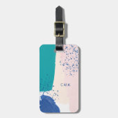 Blush en blauw | Abstracte Waterverf en monogram Bagagelabel (Voorkant verticaal)