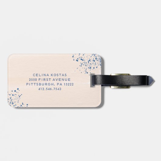 Blush en blauw | Abstracte Waterverf en monogram Bagagelabel (Achterkant horizontaal)