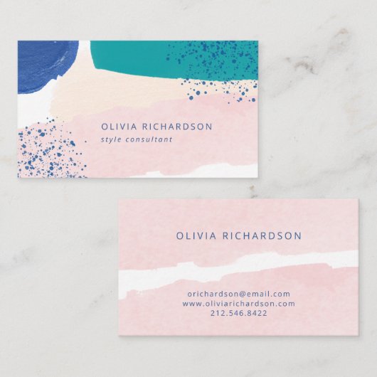 Blush en blauw | ABSTRACTE WATERVERF Visitekaartje (Voorkant / Achterkant)