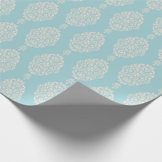 Blush en Blauw Damast Patroon Cadeaupapier (Hoek)