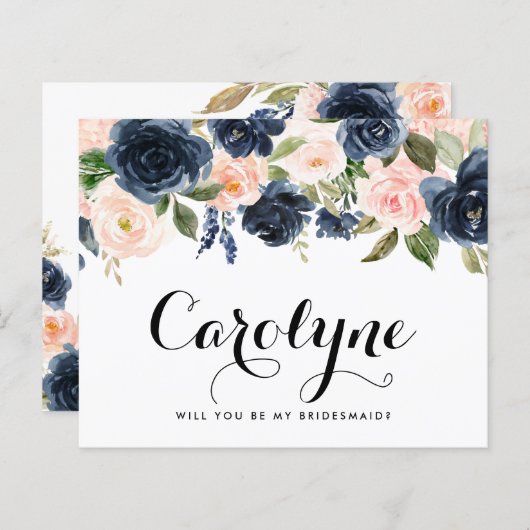 Blush en blauwe bloemen zullen je mijn Bridesmaid (Voorkant / Achterkant)