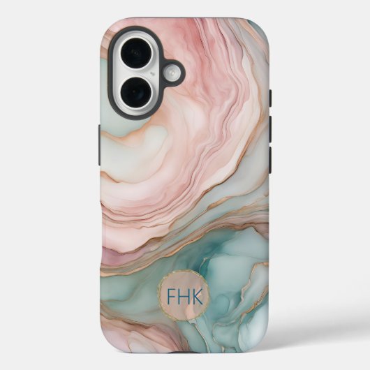 Blush en Blauwgroen gemarmerd Case-Mate iPhone Case (Achterkant)