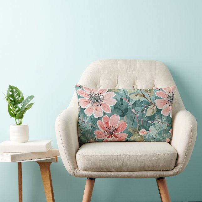 Blush en Blauwgroen  moderne bloemen Kussen (Stoel)