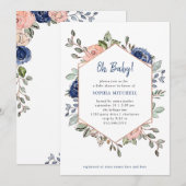 Blush en Blue Floral Geometric | Oh Baby shower Kaart (Voorkant / Achterkant)