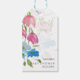 Blush en Blue Flotal Spring Waterverf Flowers Cadeaulabel