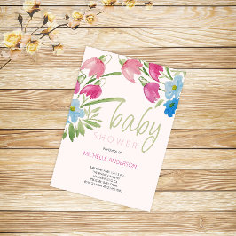 Blush en Blue Spring Baby shower Kaart